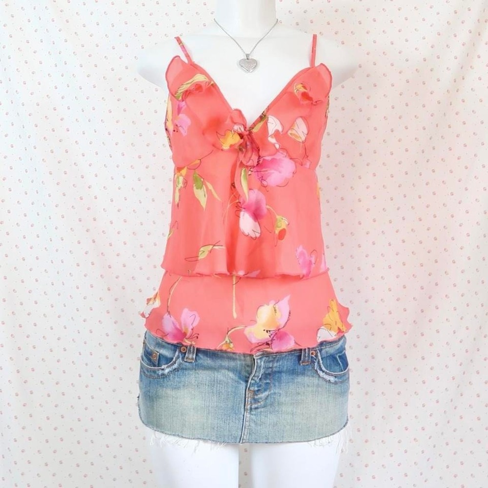 Coral Floral Chiffon Cami Y2K Coquette